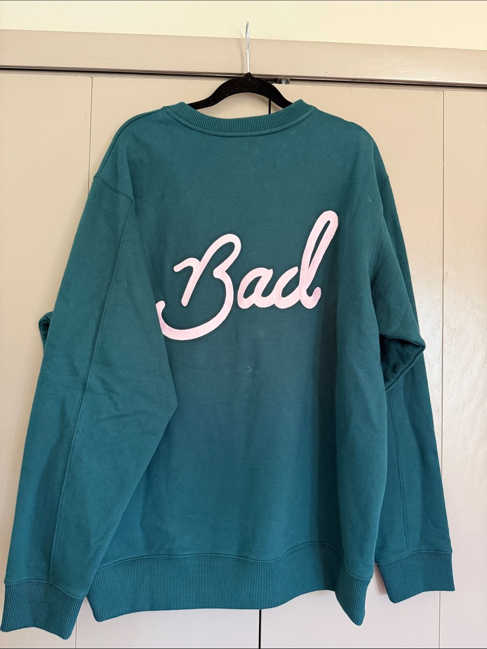 Bad Birdie Teal Crewneck Sweatshirt with Pink Floral Embroidery - Picture 3 of 6